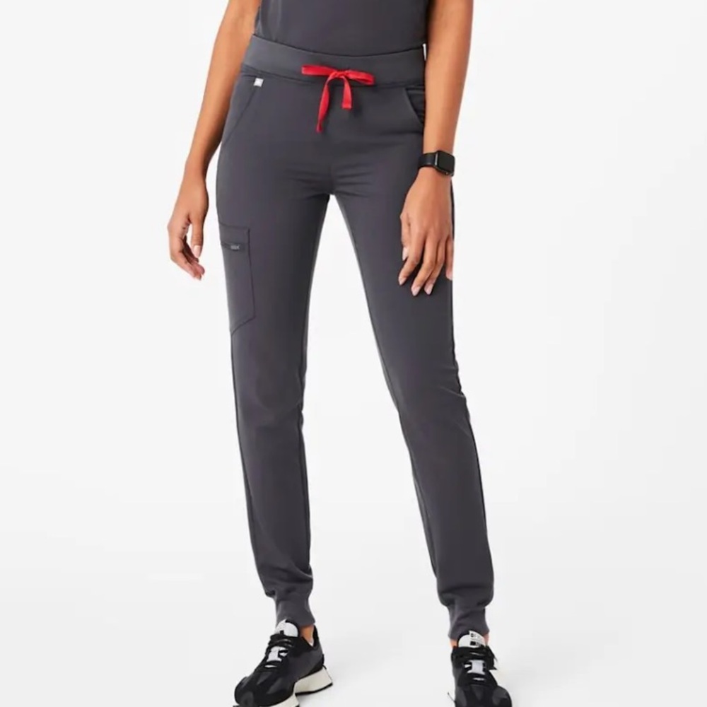 Figs Women's Slate Gray Track Joggers with Red Drawstring